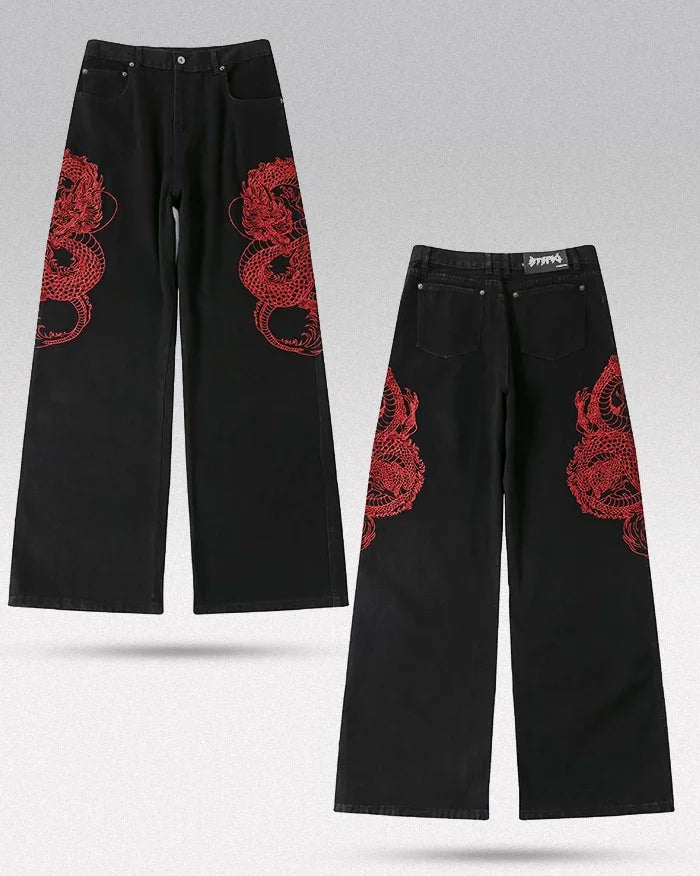 Y2k embroidered jeans ’Shiron’ - TECHWEAR STORM™