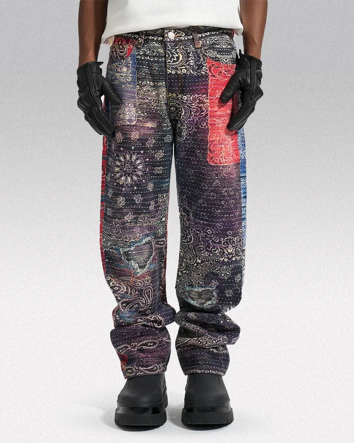 man wearing the y2k graphic jeans mens "Kunato"