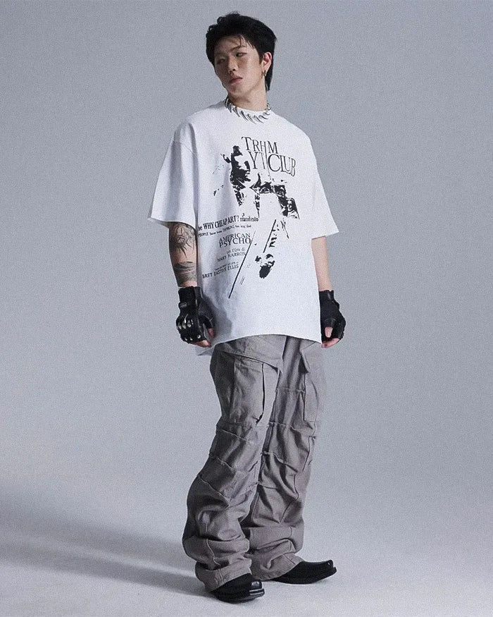 man wearing Y2k grey jeans "Tsuchi"