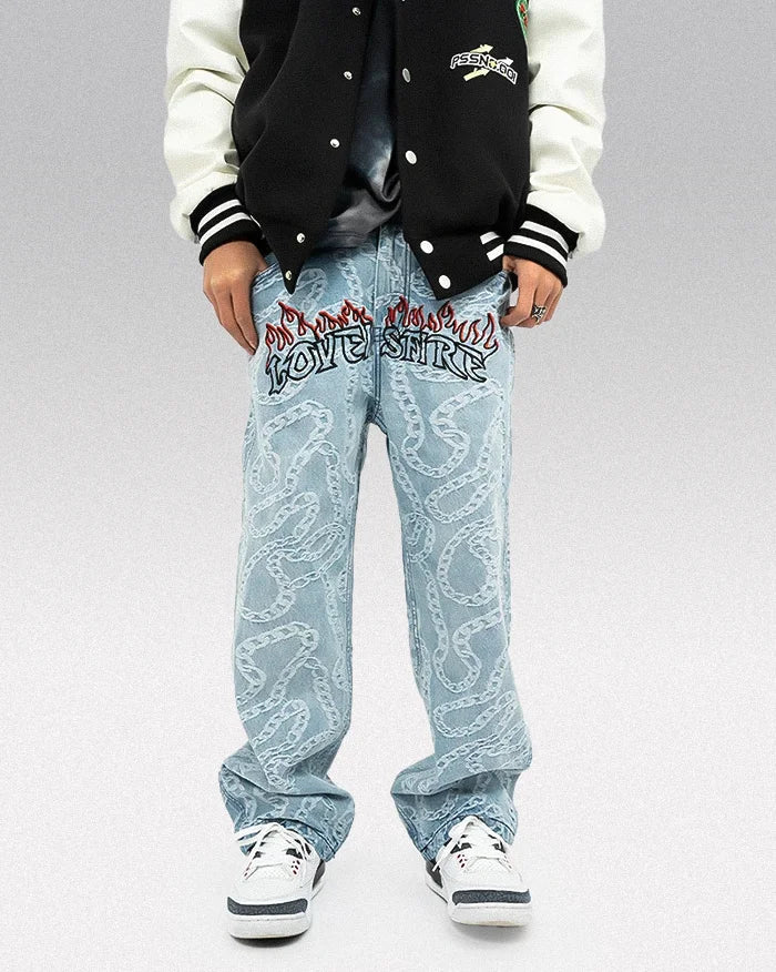man wearing the Y2k hip hop jeans "Kamaishi"