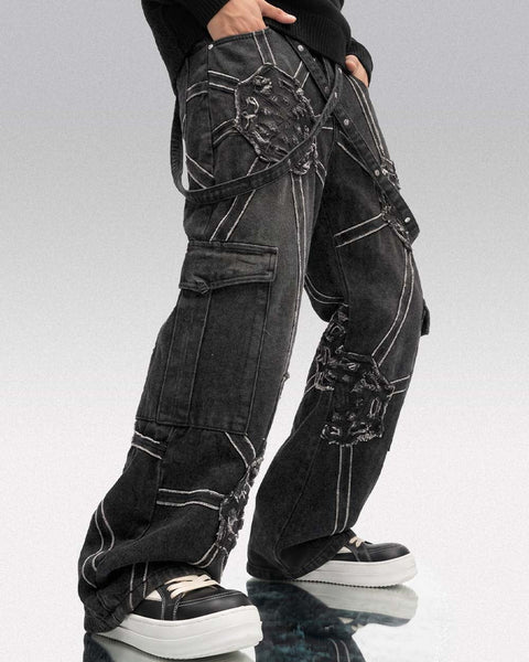 Y2k jeans with suspenders 