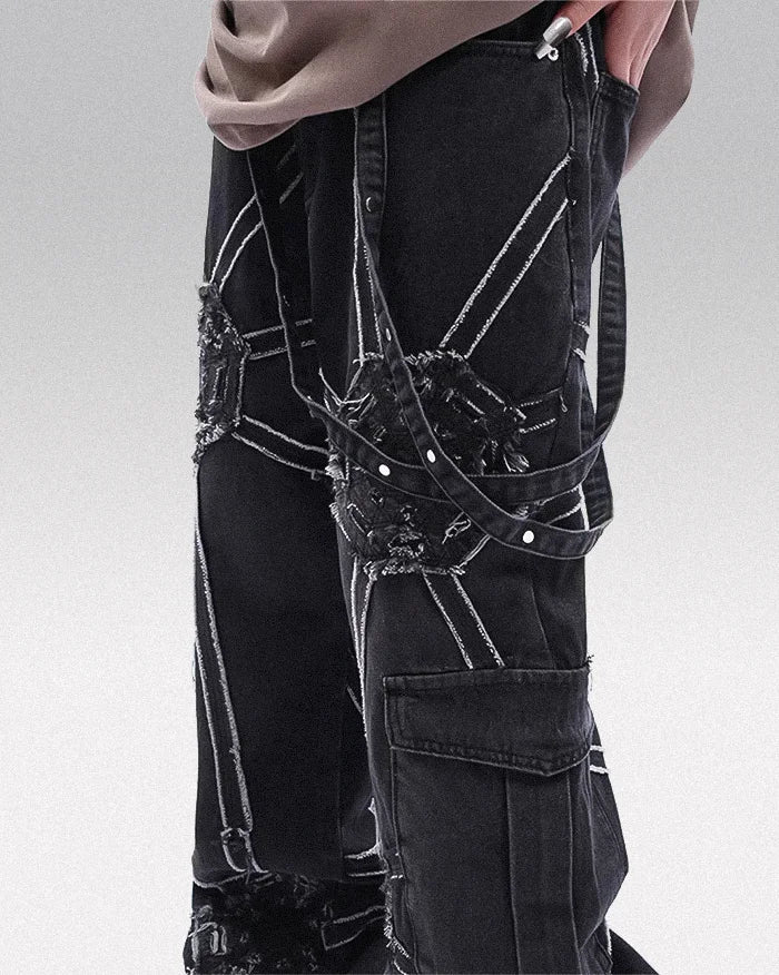 Y2k jeans with suspenders ’Joso’ - TECHWEAR STORM™