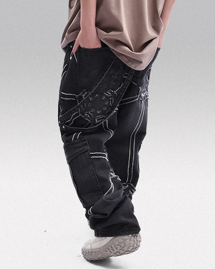 Y2k jeans with suspenders ’Joso’ - TECHWEAR STORM™